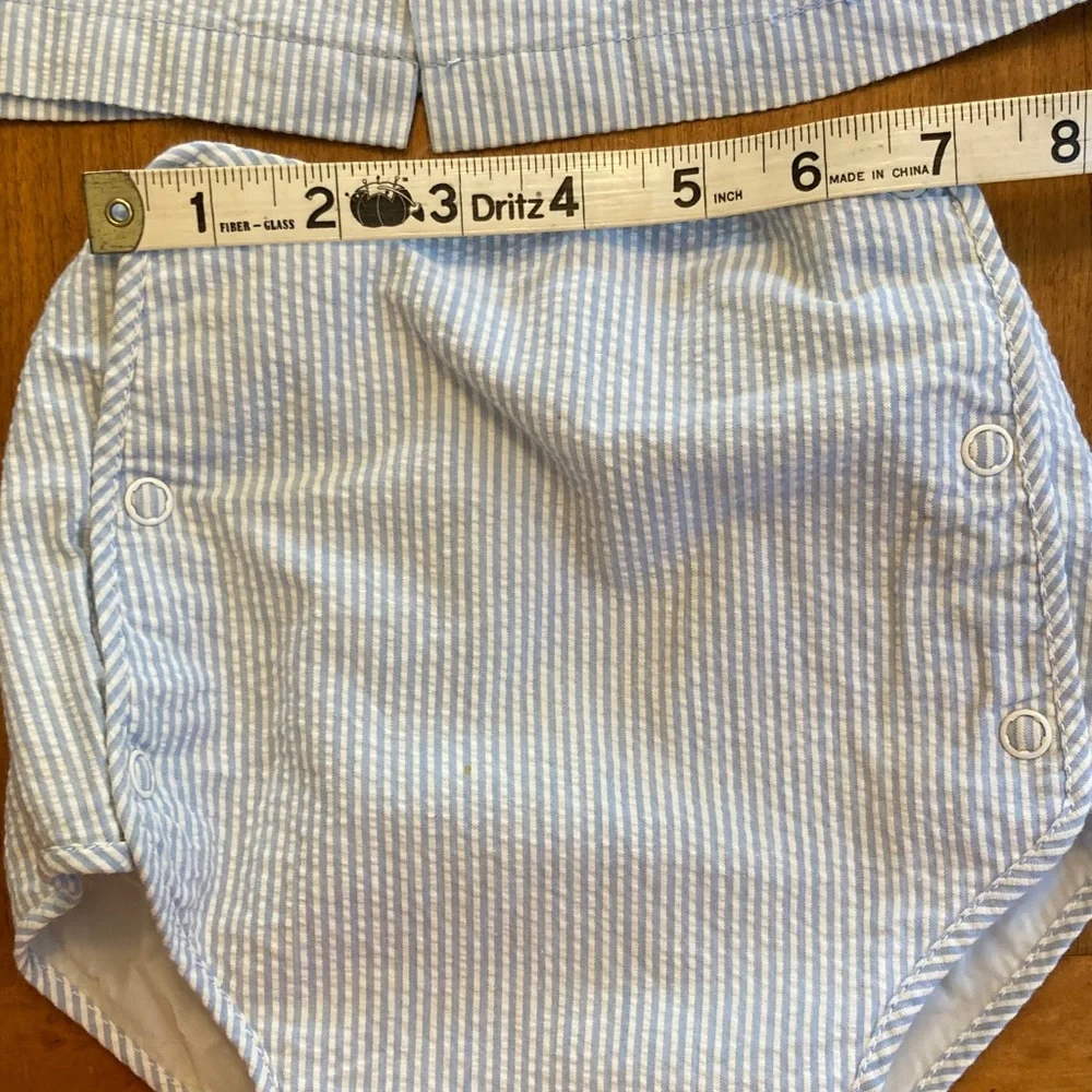 Vintage 60s Two Piece Baby Sailor Suit Blue and White Seahorse 3-6mo - Picture 11 of 11